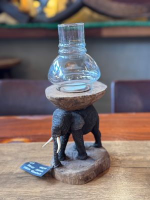 Hand Carved Wooden Thai Elephant Tea Light Candle Holder