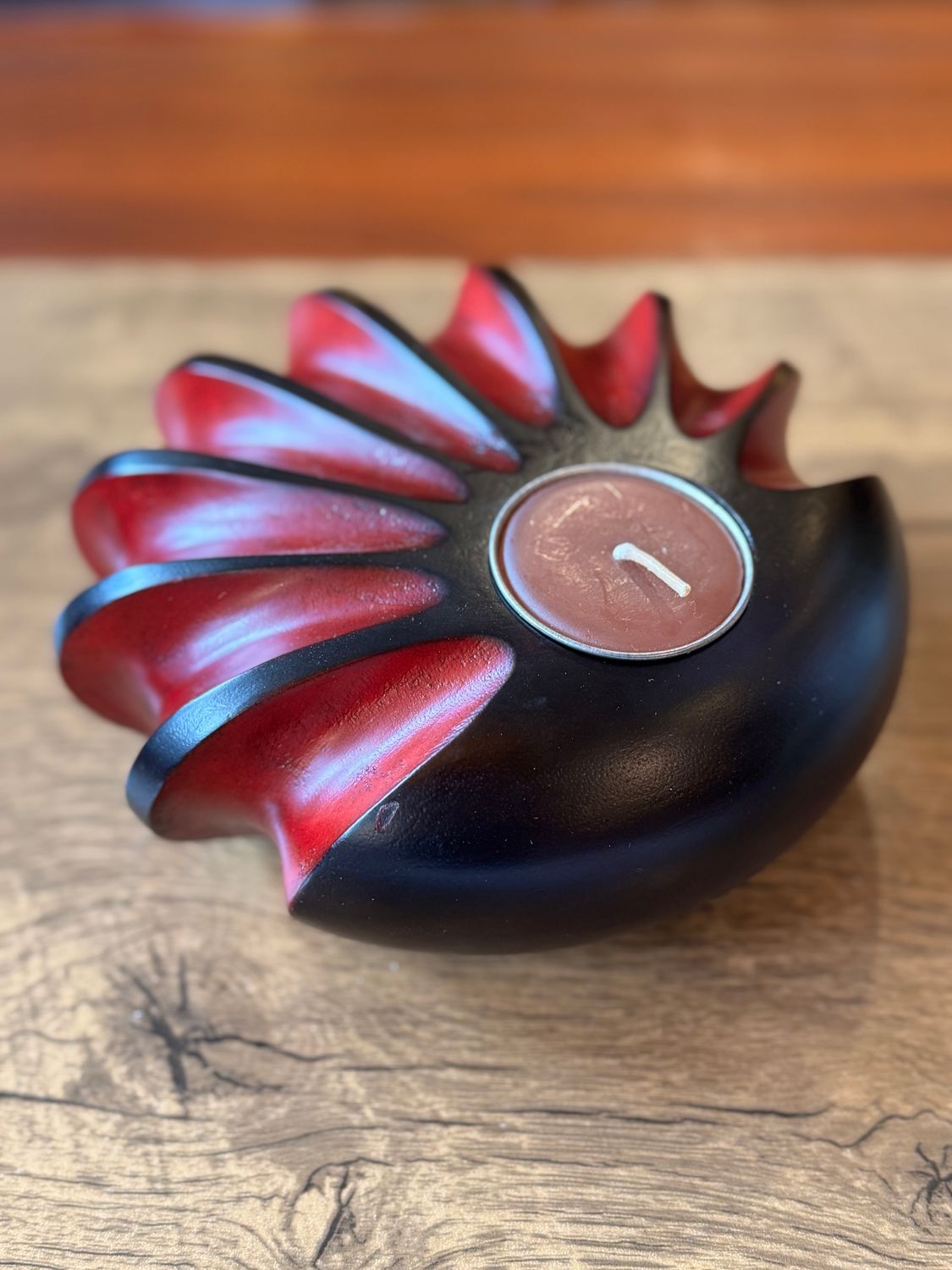 Hand Carved Wooden Tea Light Candle Holder (C)