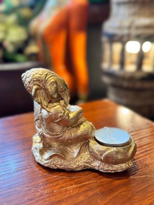 Lord Ganesh Tea Light Candle Holder, Sandstone, Gold