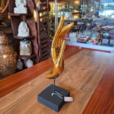 Wooden Buddha Gold Blessing Hand 33cm