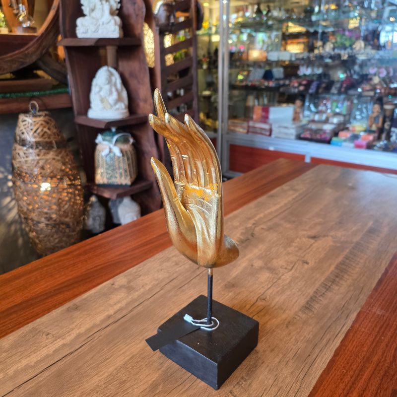 Wooden Buddha Gold Blessing Hand 23cm
