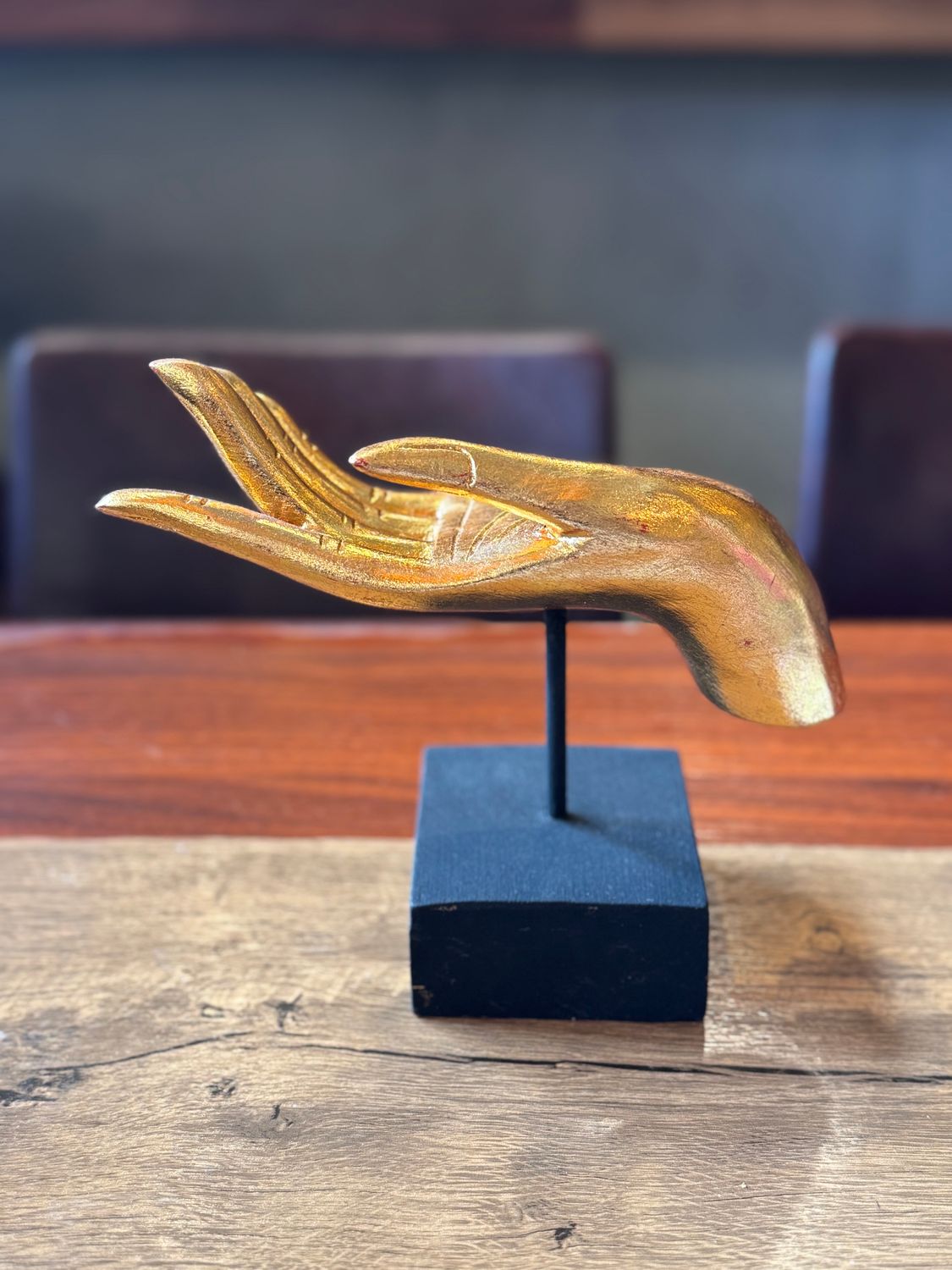 Wooden Buddha Gold Giving Hand 19cm