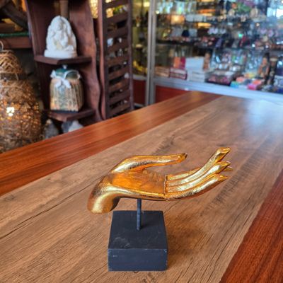 Wooden Buddha Gold Giving Hand 19cm