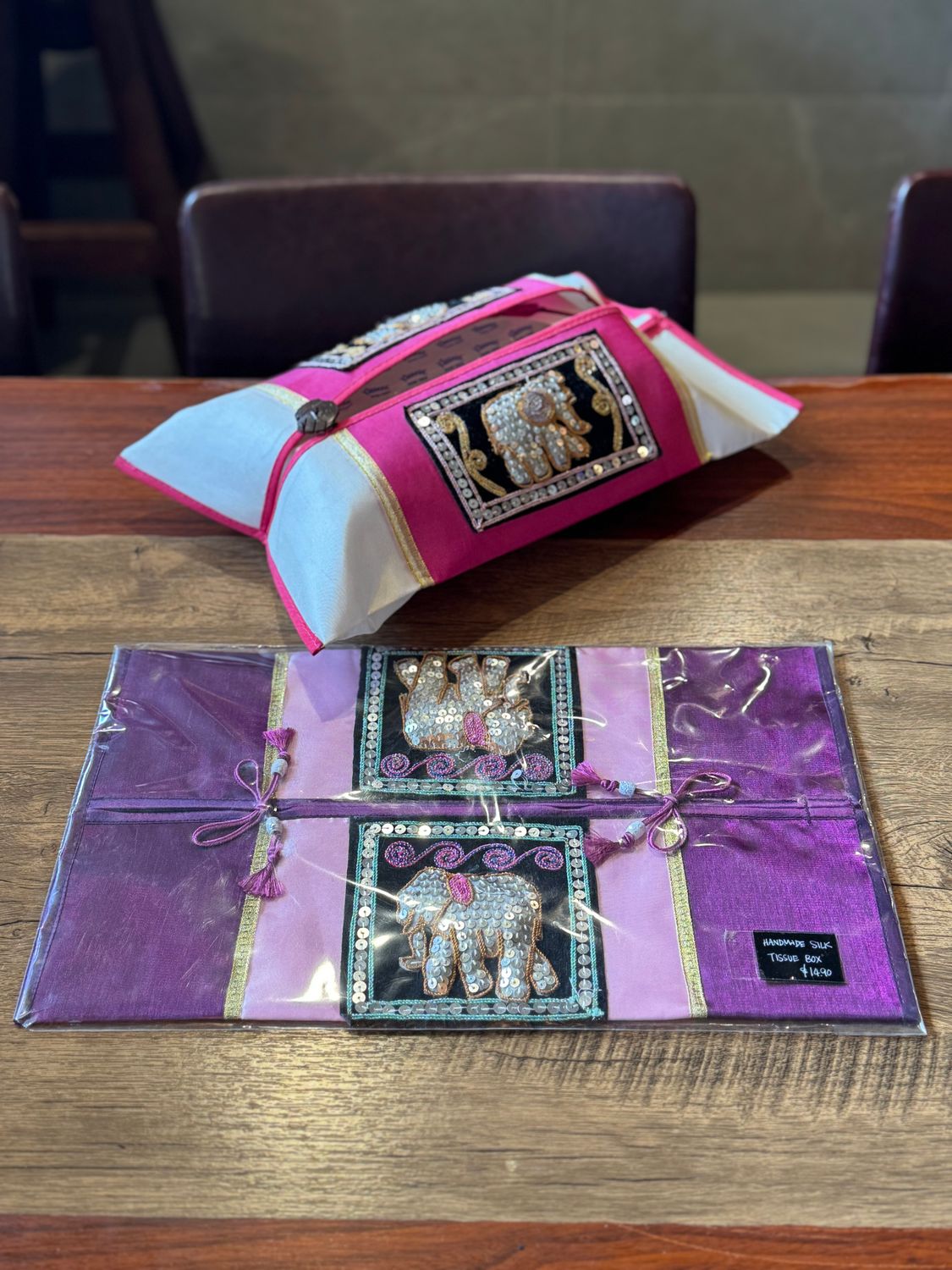 Thai Silk Tissue Box Cover (Purple&amp;Pink)