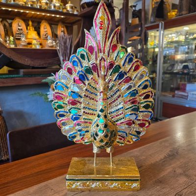 Hand Carved Peacock Statue 50cm - A