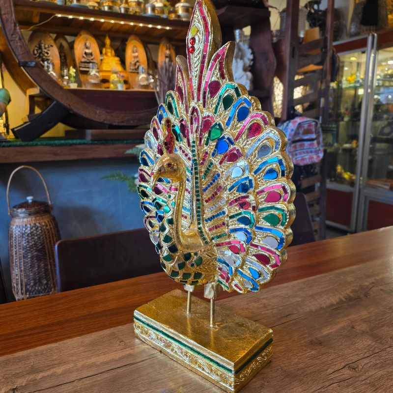 Hand Carved Peacock Statue 50cm - A