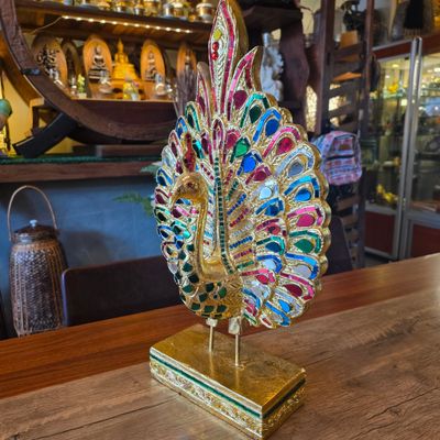 Hand Carved Peacock Statue 50cm - A