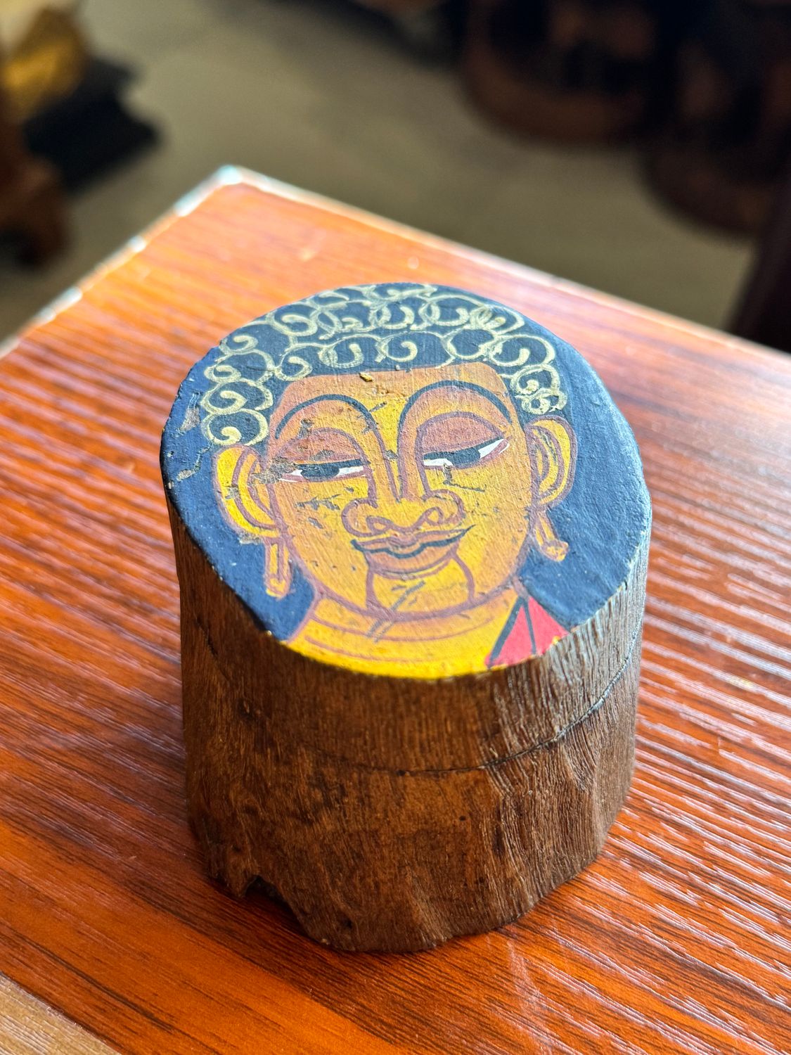 Hand Painted Wooden Buddha Box - Blue