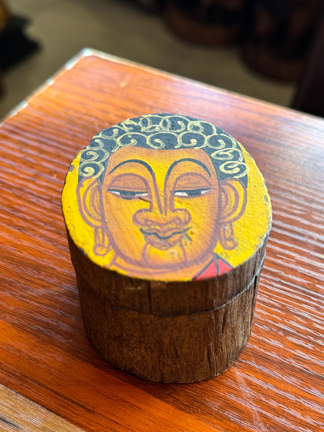 Hand Painted Wooden Buddha Box - Yellow