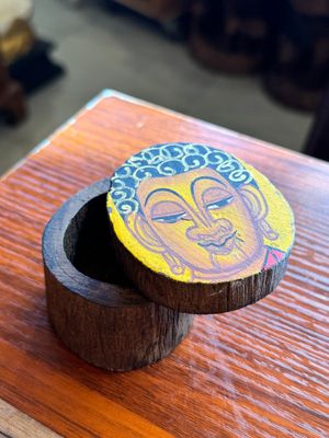 Hand Painted Wooden Buddha Box - Yellow
