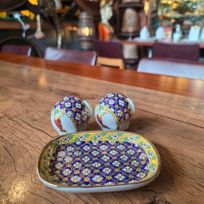 Benjarong Salt and Pepper Shakers with Coaster - A