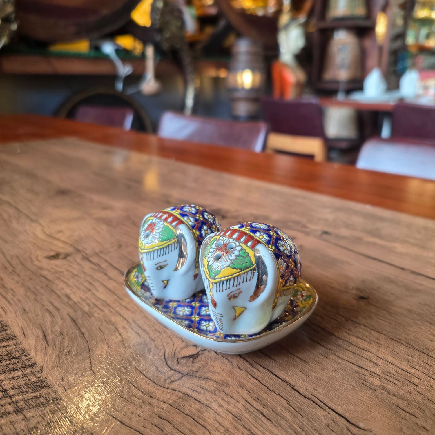 Benjarong Salt and Pepper Shakers with Coaster - A