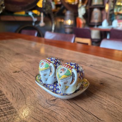 Benjarong Salt and Pepper Shakers with Coaster - A
