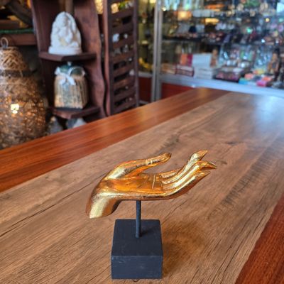 Wooden Buddha Gold Giving Hand 15cm