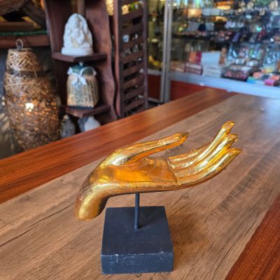 Wooden Buddha Gold Giving Hand 23cm