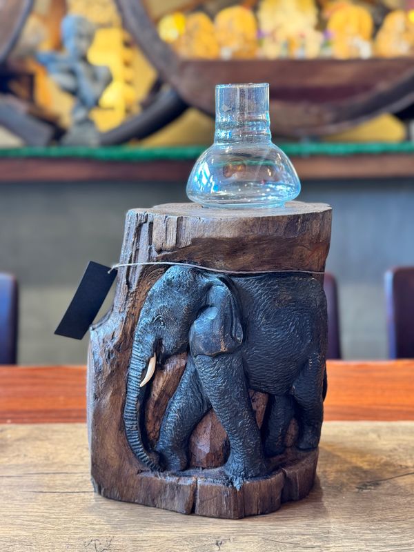 Wooden Elephant Tea Light Candle Holder (J)