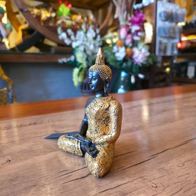 Resin Buddha in meditation 15 cm- Gold painted robe