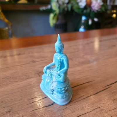 Two-toned resin Buddha Victory over Mara Posture - 9cm