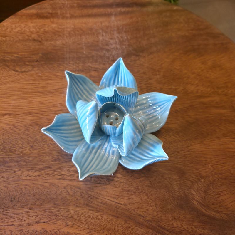 Ceramic Lotus Incense Holder - Blue