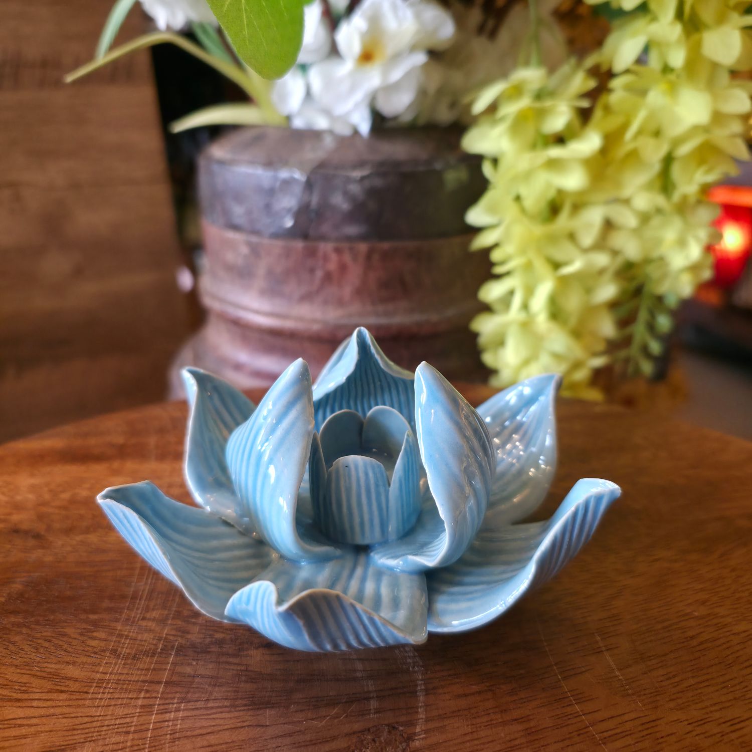 Ceramic Lotus Incense Holder - Blue