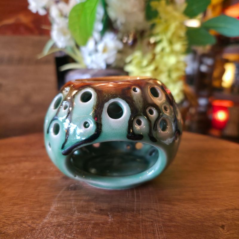 Ceramic Aroma Oil Burner - Green/Round shaped