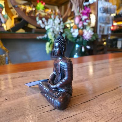 Resin Buddha in meditation 15cm - pleated robe