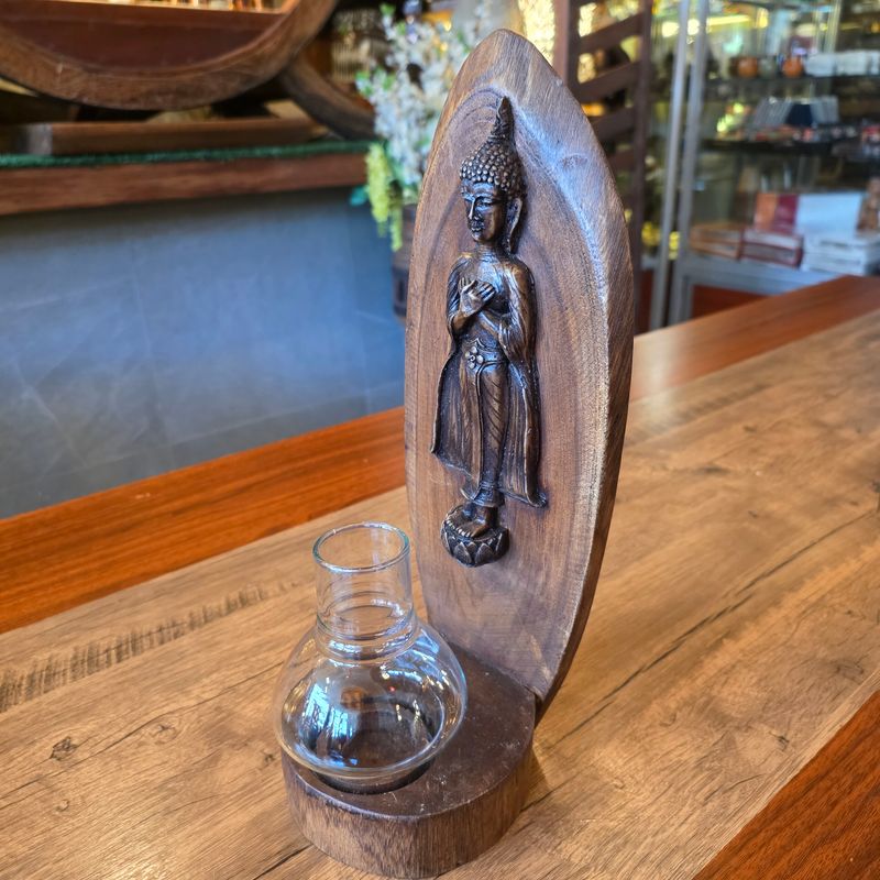 Wood carved Buddha Candle holder - Friday