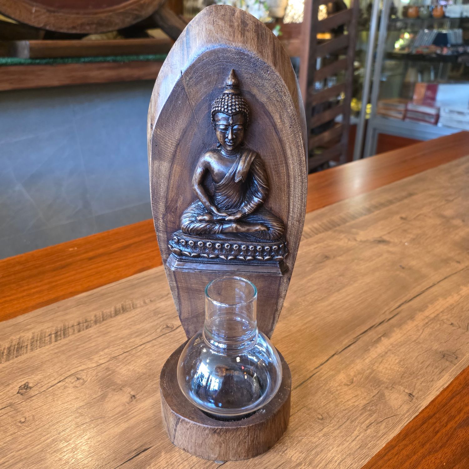Wood carved Buddha Candle holder - Thursday
