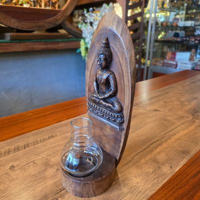 Wood carved Buddha Candle holder - Thursday