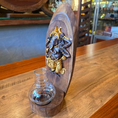 Wood carved Ganesh Candle holder - Gold painted B