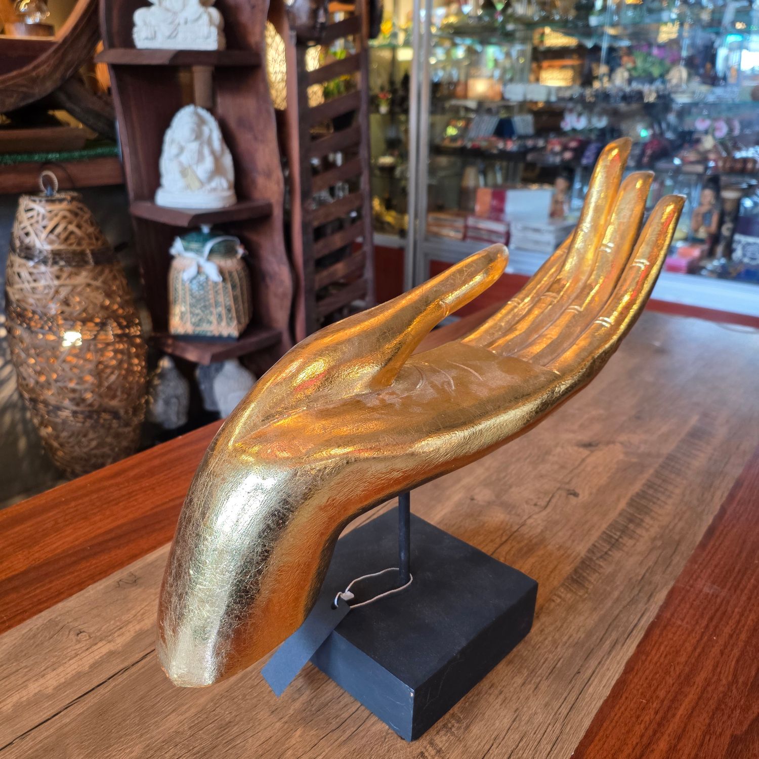 Wooden Buddha Gold Giving Hand 52cm