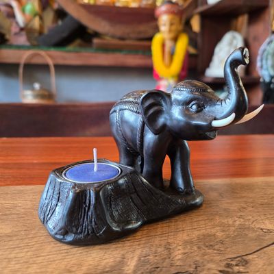 Resin Tea light Candle Holder with Standing Elephant