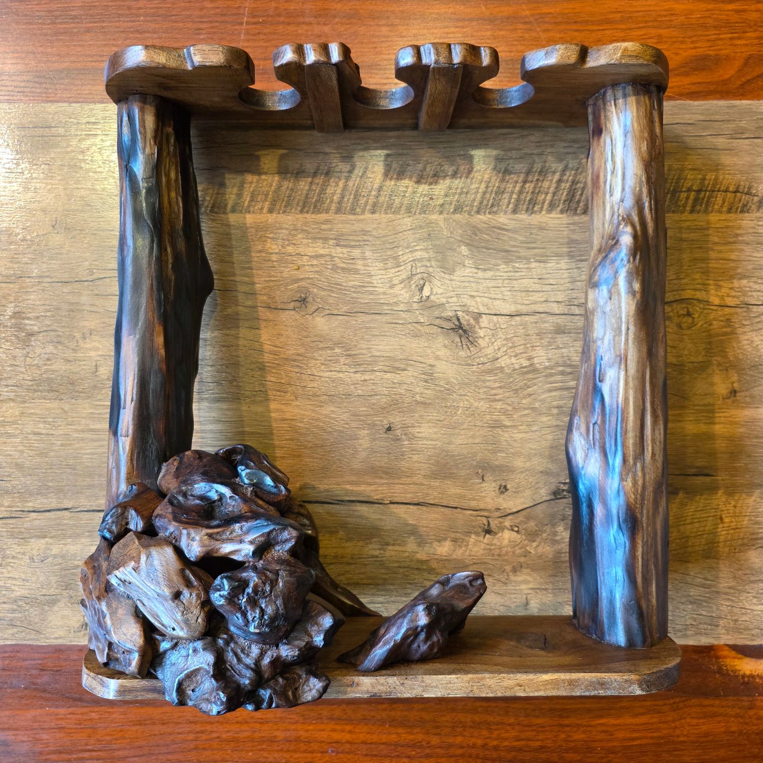 Wood carved Glass holder/display
