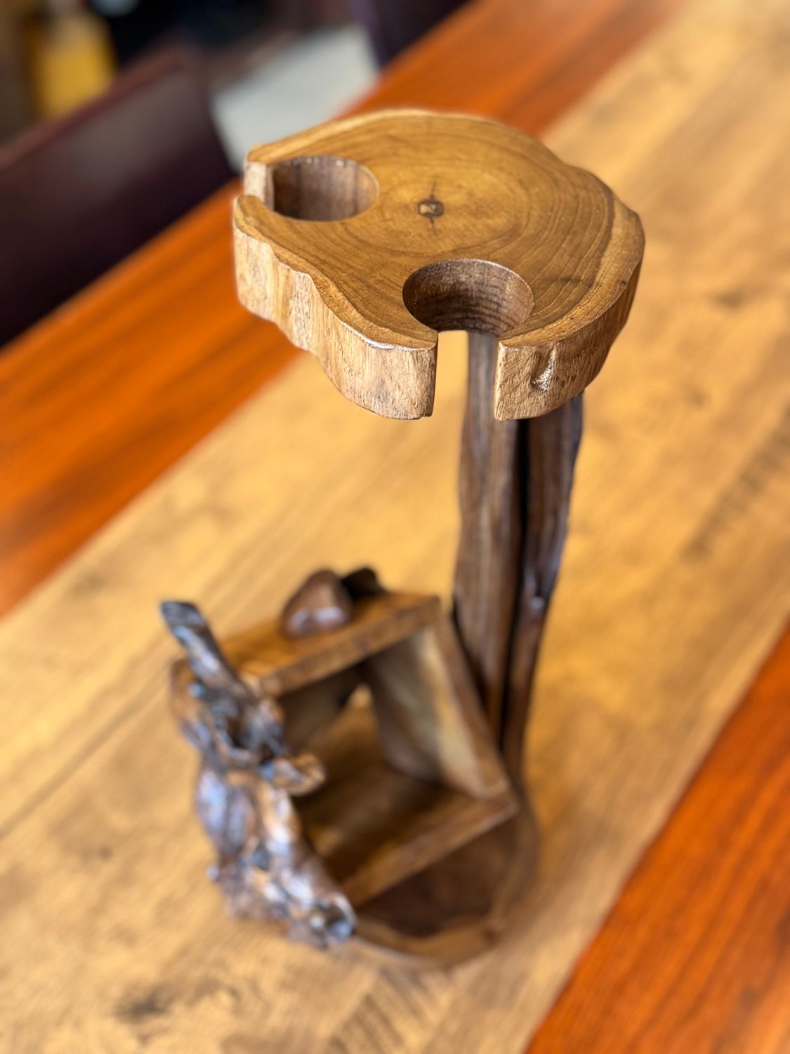 Teak Wood Wine Bottle Holder/ Display Stand (Style B)