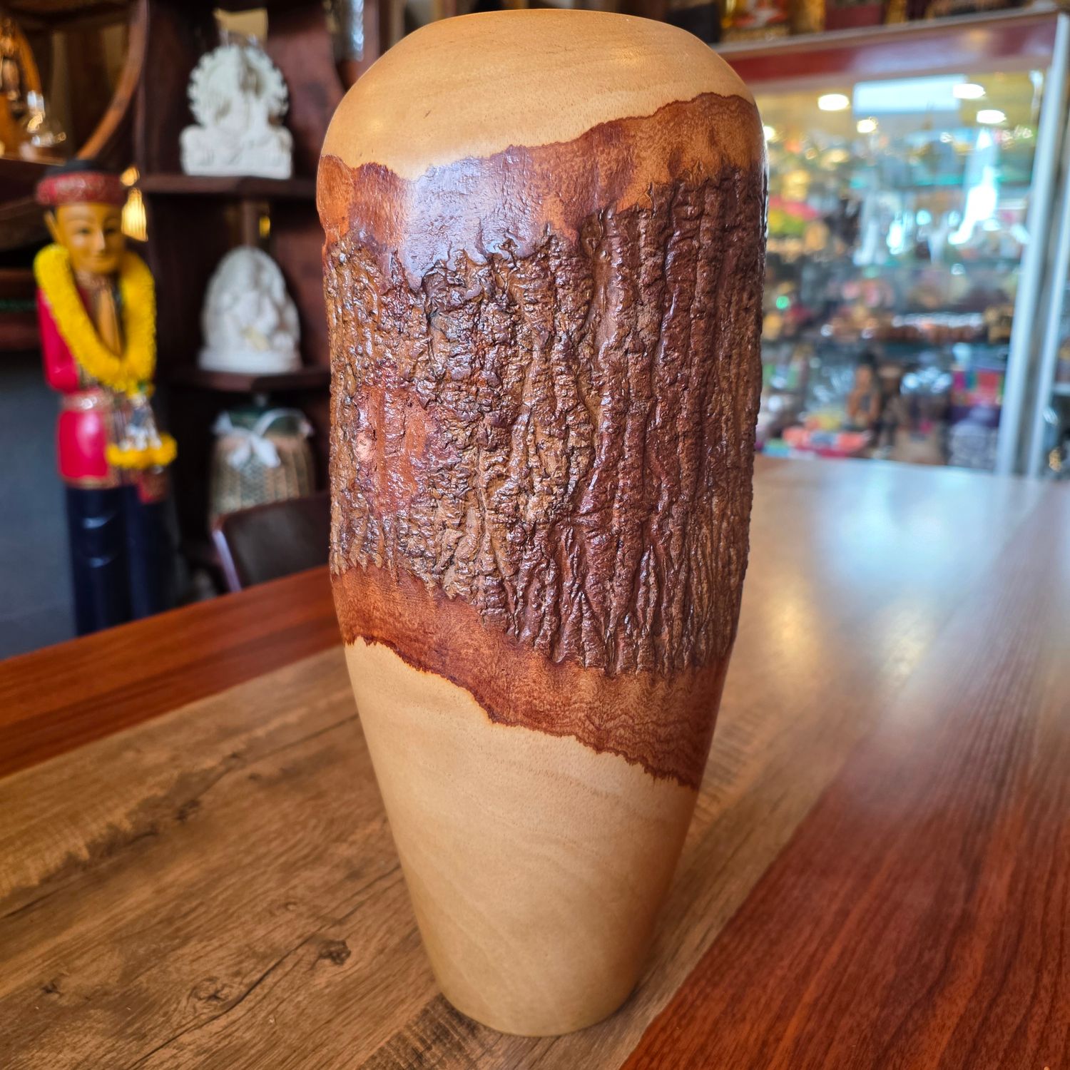 Carved wood Vase 36cm - C