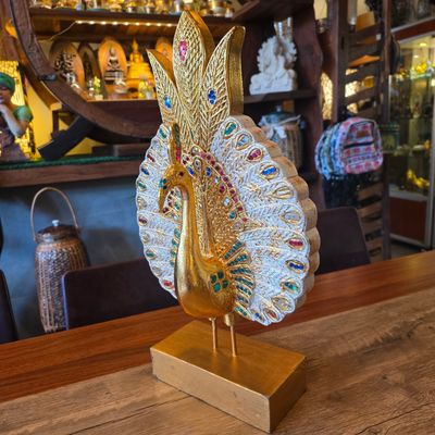Hand Carved Peacock Statue 50cm - B