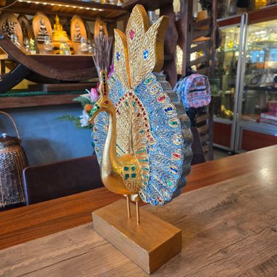 Hand Carved Peacock Statue 50cm - C