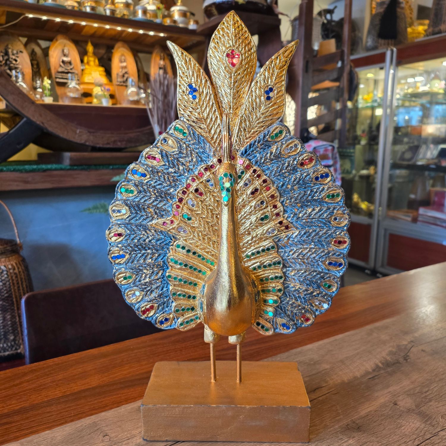 Hand Carved Peacock Statue 50cm - C