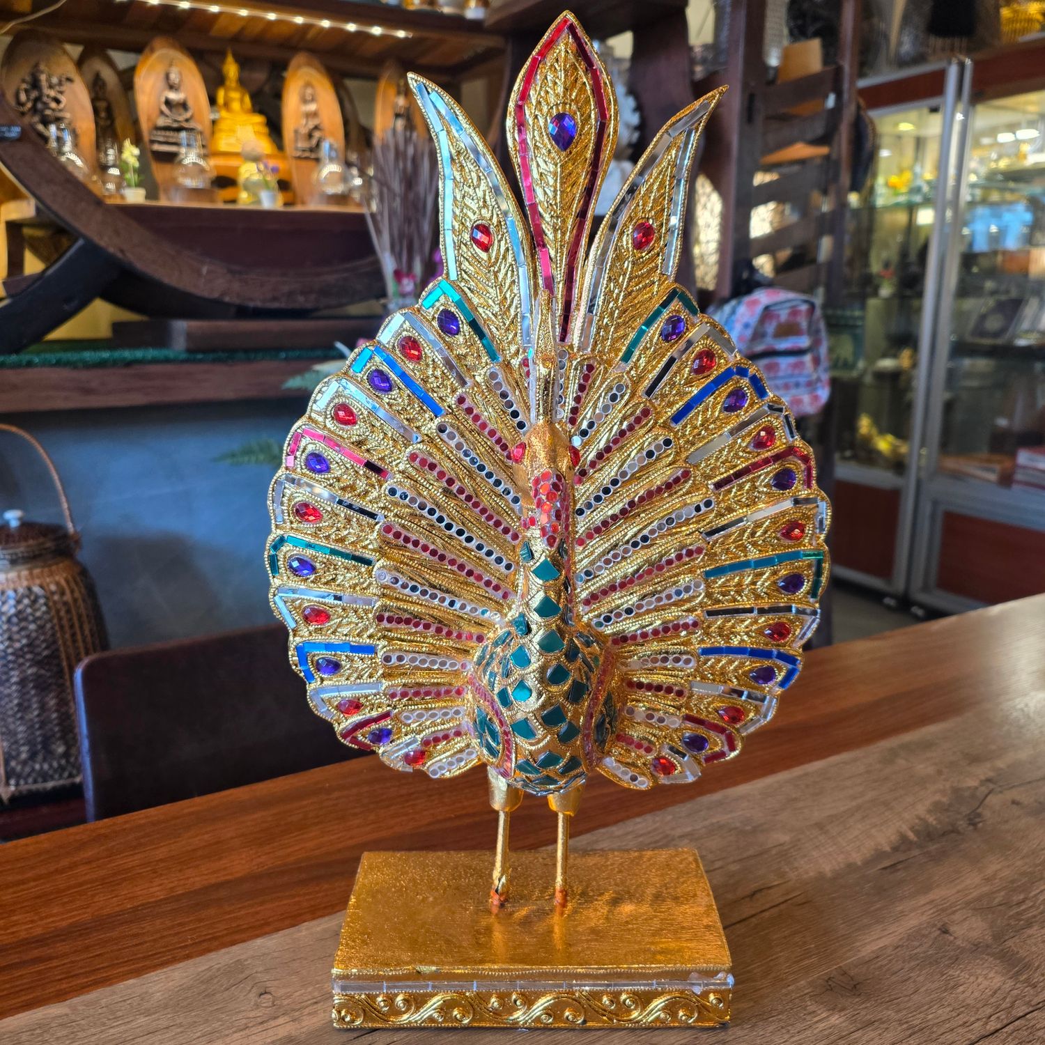 Hand Carved Peacock Statue 50cm - D