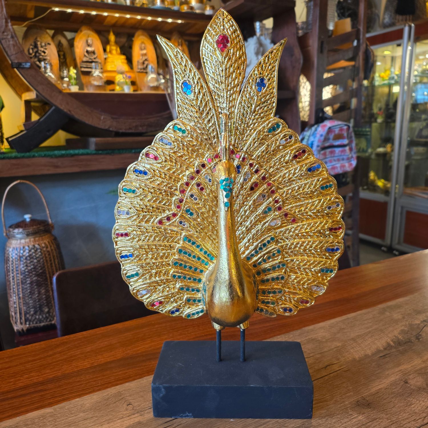 Hand Carved Peacock Statue 50cm - E