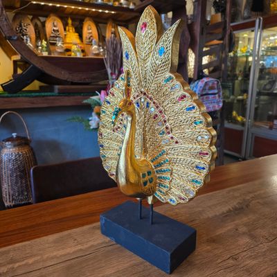 Hand Carved Peacock Statue 50cm - E