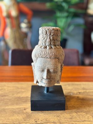 Hand Carved Terracotta Khmer Bayon Style Head