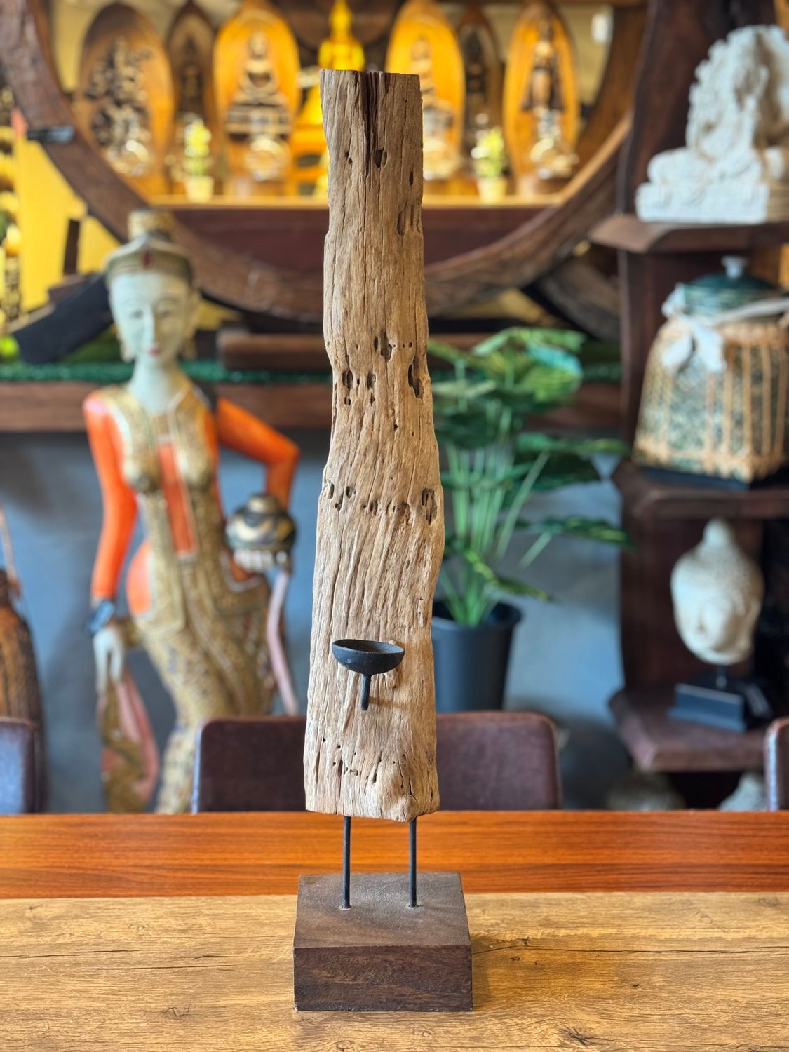 Recycled Teak Wood Tea Light Candle Holder (A)