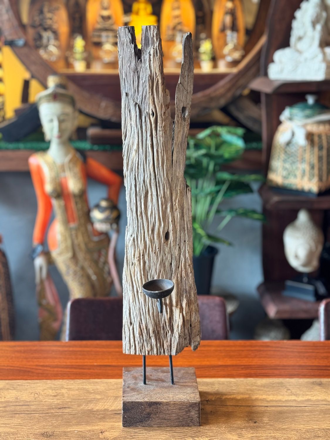 Recycled Teak Wood Tea Light Candle Holder (B)