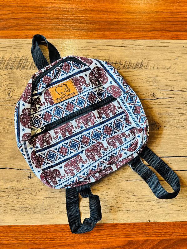 Thai Fabric Kids Backpack (Brown&amp;Blue)