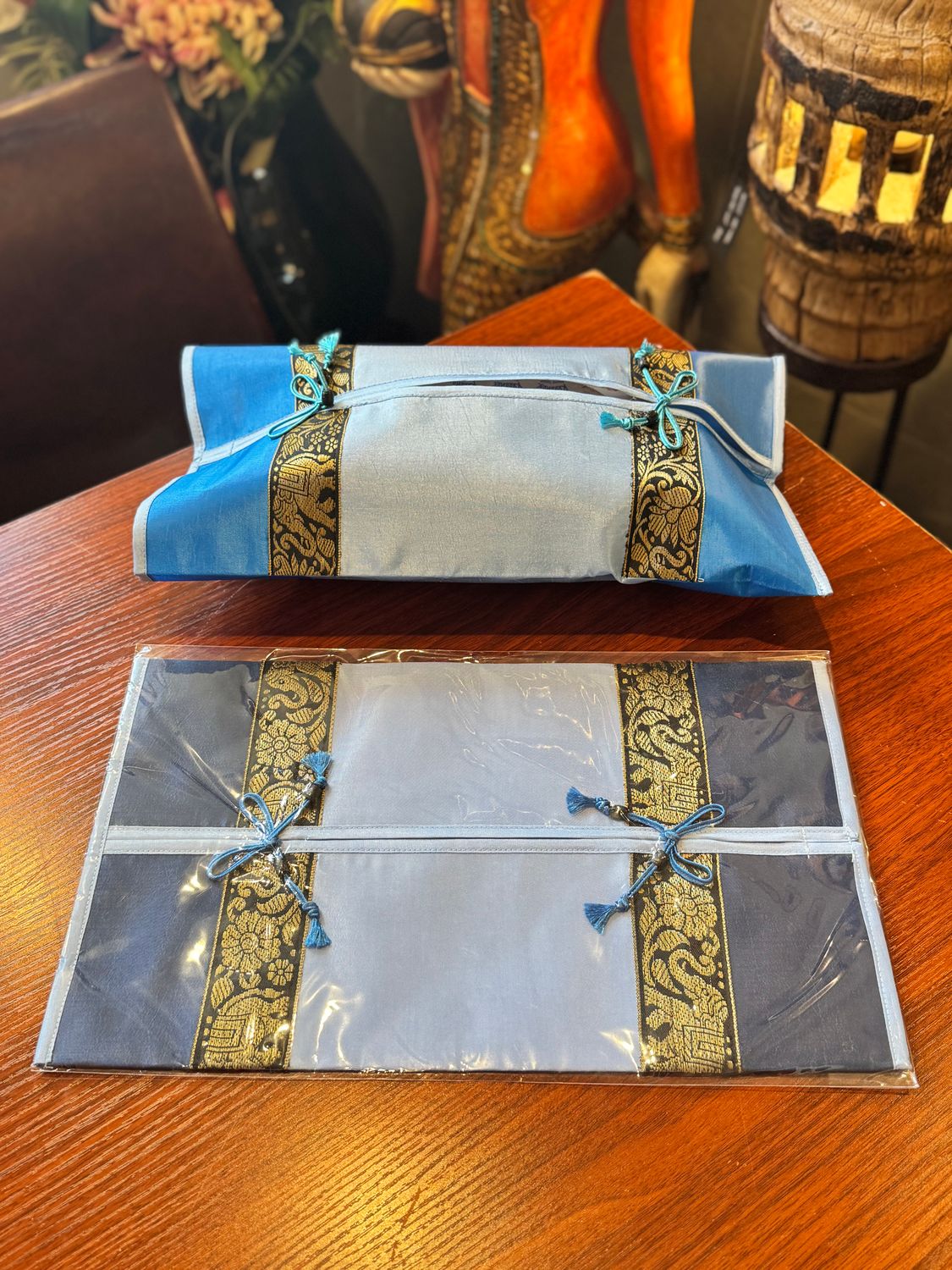Thai Silk Tissue Box Cover - Dark Blue (A)
