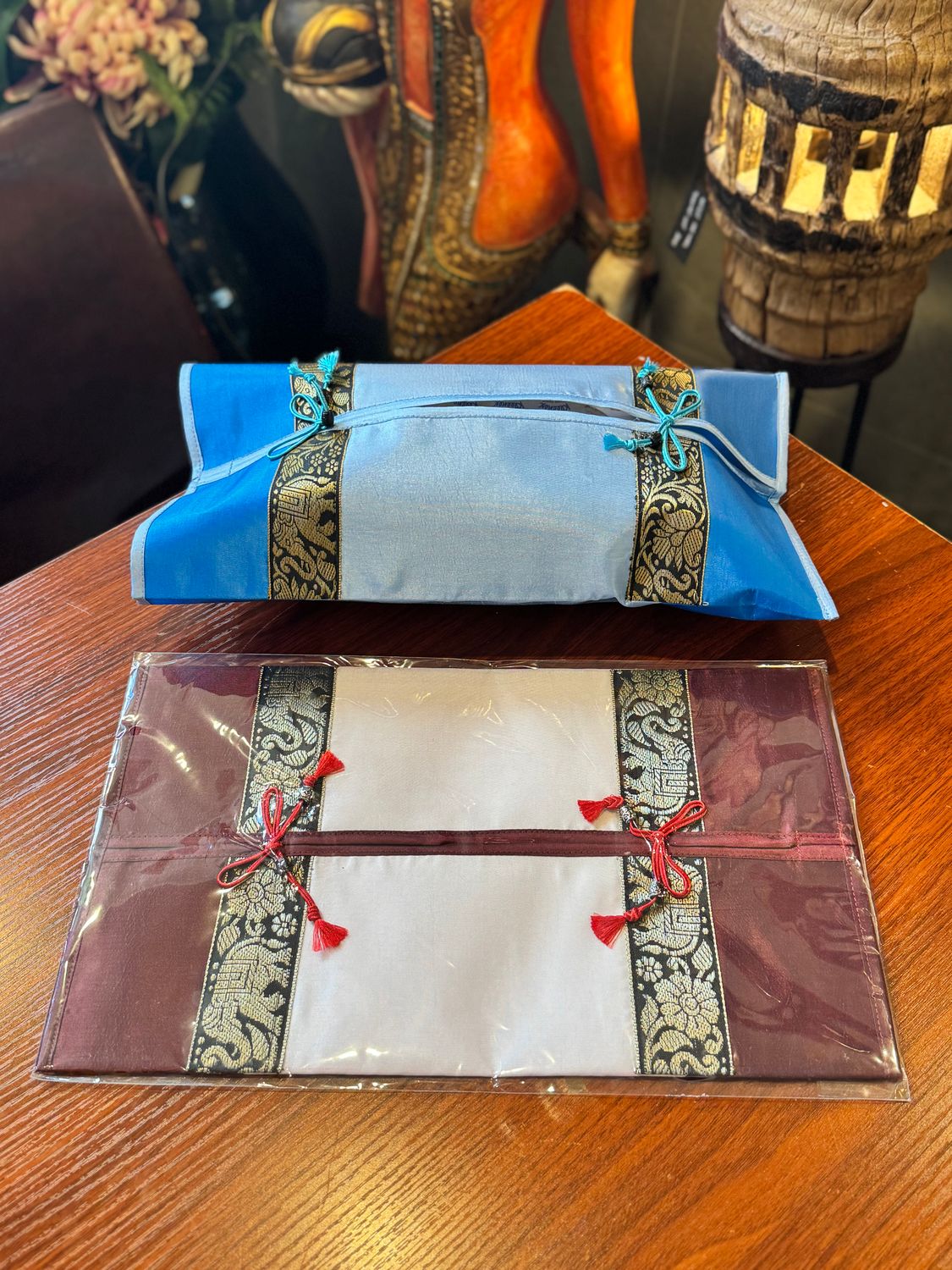 Thai Silk Tissue Box Cover - Red&amp;White (A)