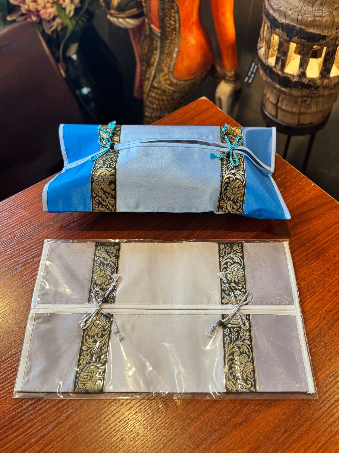 Thai Silk Tissue Box Cover - Gray&amp;White (A)
