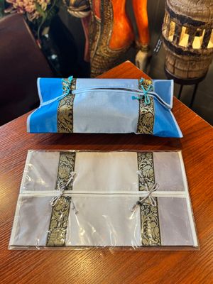Thai Silk Tissue Box Cover - Gray&amp;White (A)