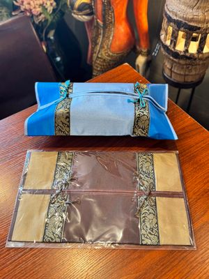 Thai Silk Tissue Box Cover - Gold&amp;Brown (A)